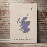 Sir Walter Scott Tartan Scotland Map Canvas – “Tartan Runs Through My Veins” Wall Art