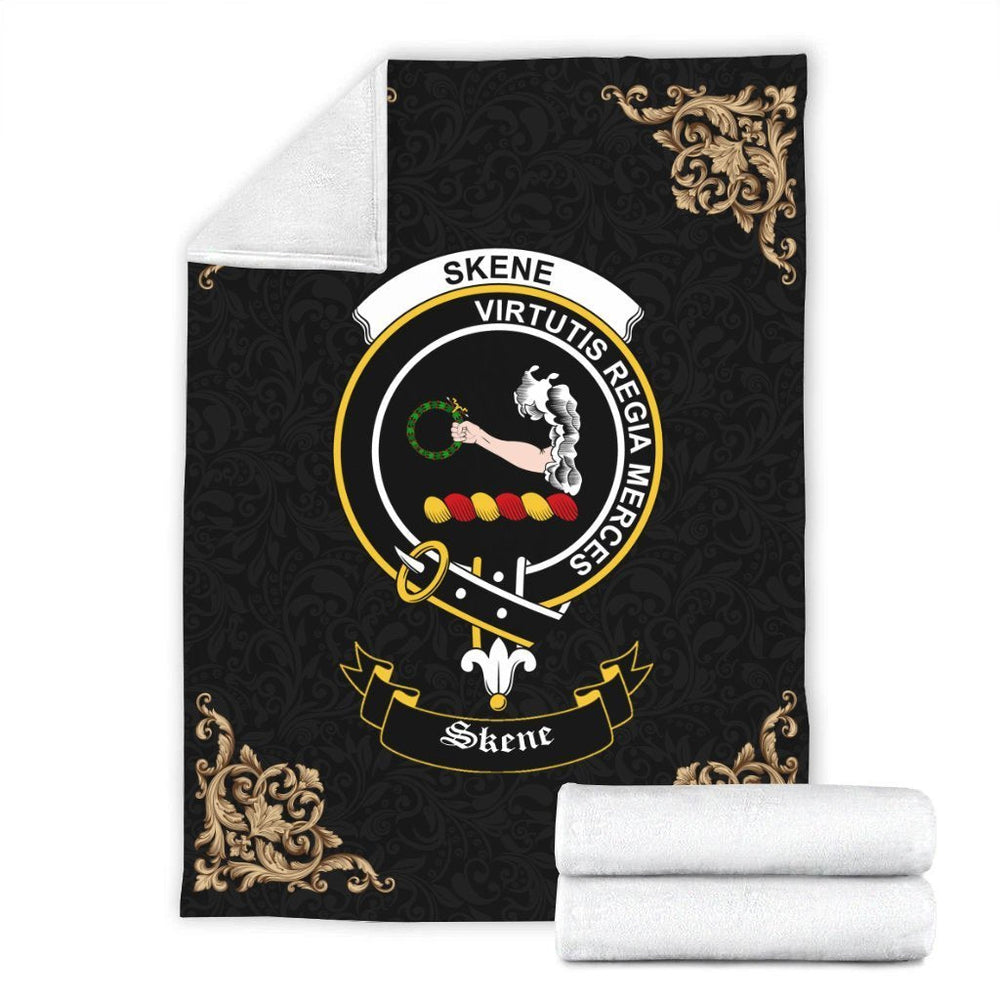 Clan Skene Crest Tartan Premium Blanket Black DH75 Clan Skene Tartan Today