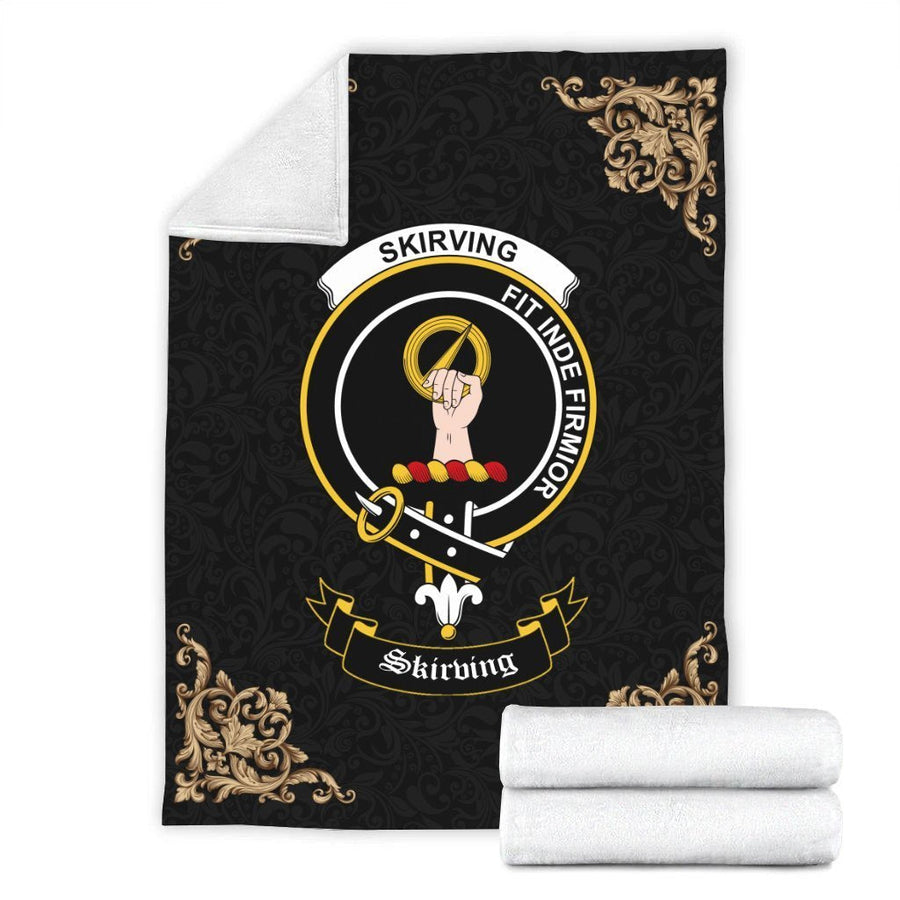 Clan Skirving Crest Tartan Premium Blanket Black