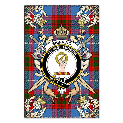 Clan Skirving Tartan Crest Black Garden Flag - Gold Thistle