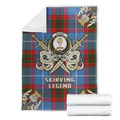 Clan Skirving Tartan Gold Courage Symbol Blanket