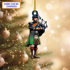 Somerville Ancient Tartan Bagpipe Ornament with Custom Name