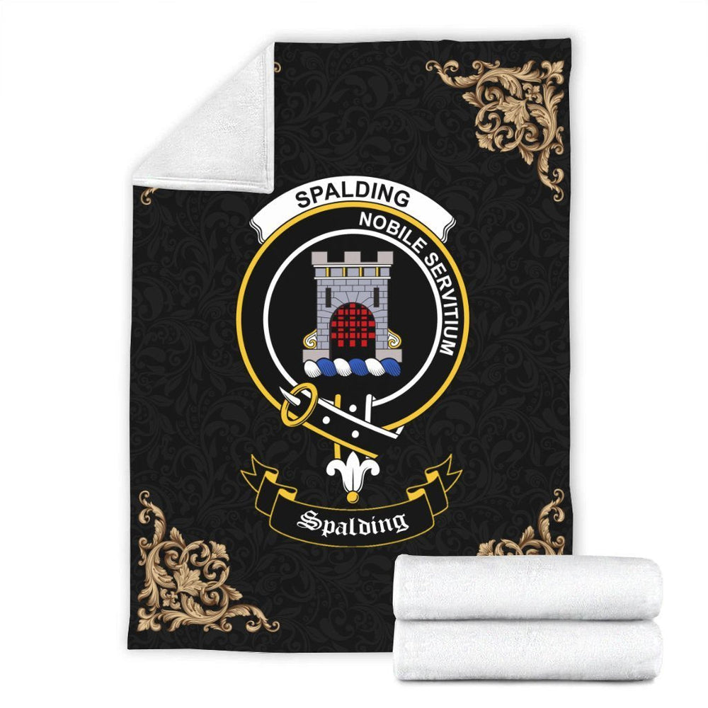 Clan Spalding Crest Tartan Premium Blanket Black AC88 Clan Spalding Tartan Today