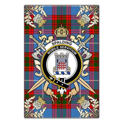 Clan Spalding Tartan Crest Black Garden Flag - Gold Thistle DX45 Clan Spalding Tartan Today