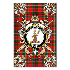 Clan Spens Modern Tartan Crest Black Garden Flag - Gold Thistle OR95 Clan Spens Tartan Today