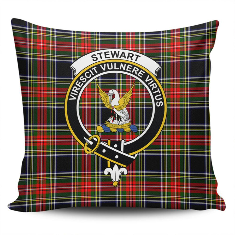 Clan Stewart Black Tartan Crest Pillow Cover