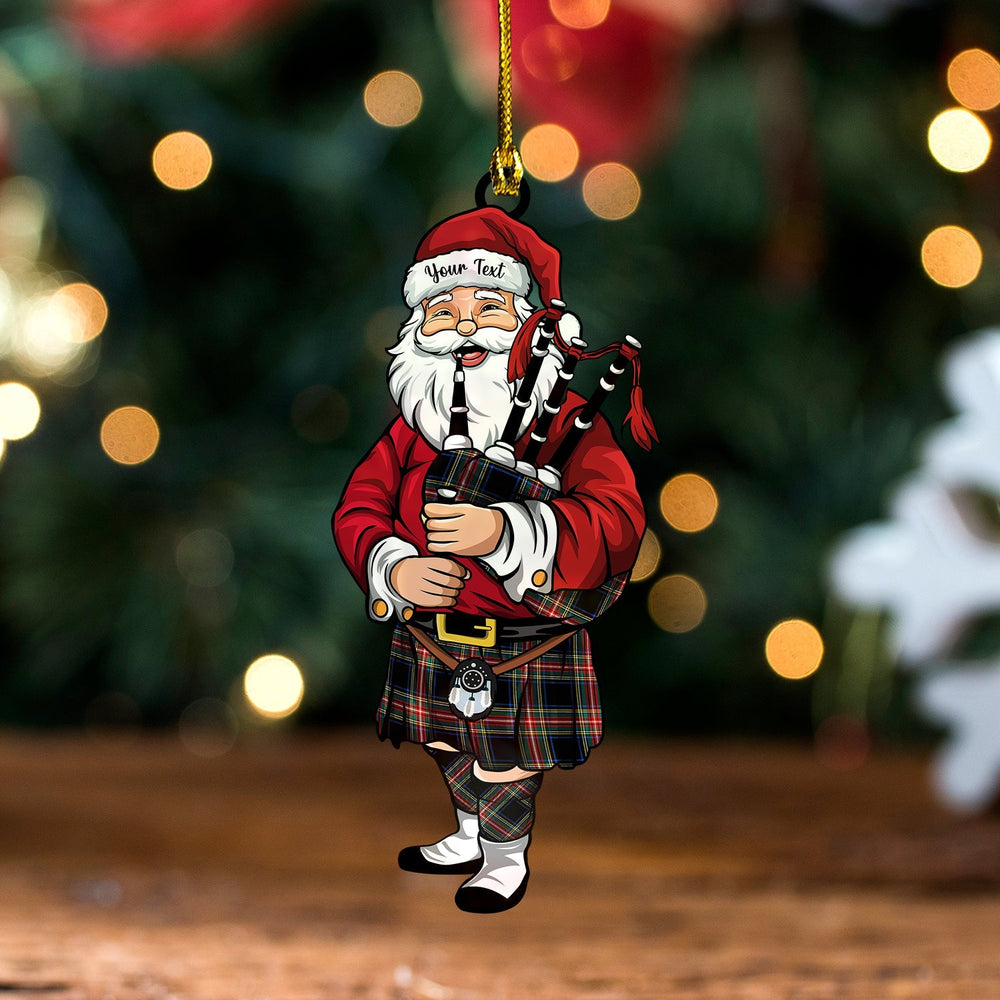 Stewart Black Modern Tartan Wood Acrylic Ornament Santa Personalized