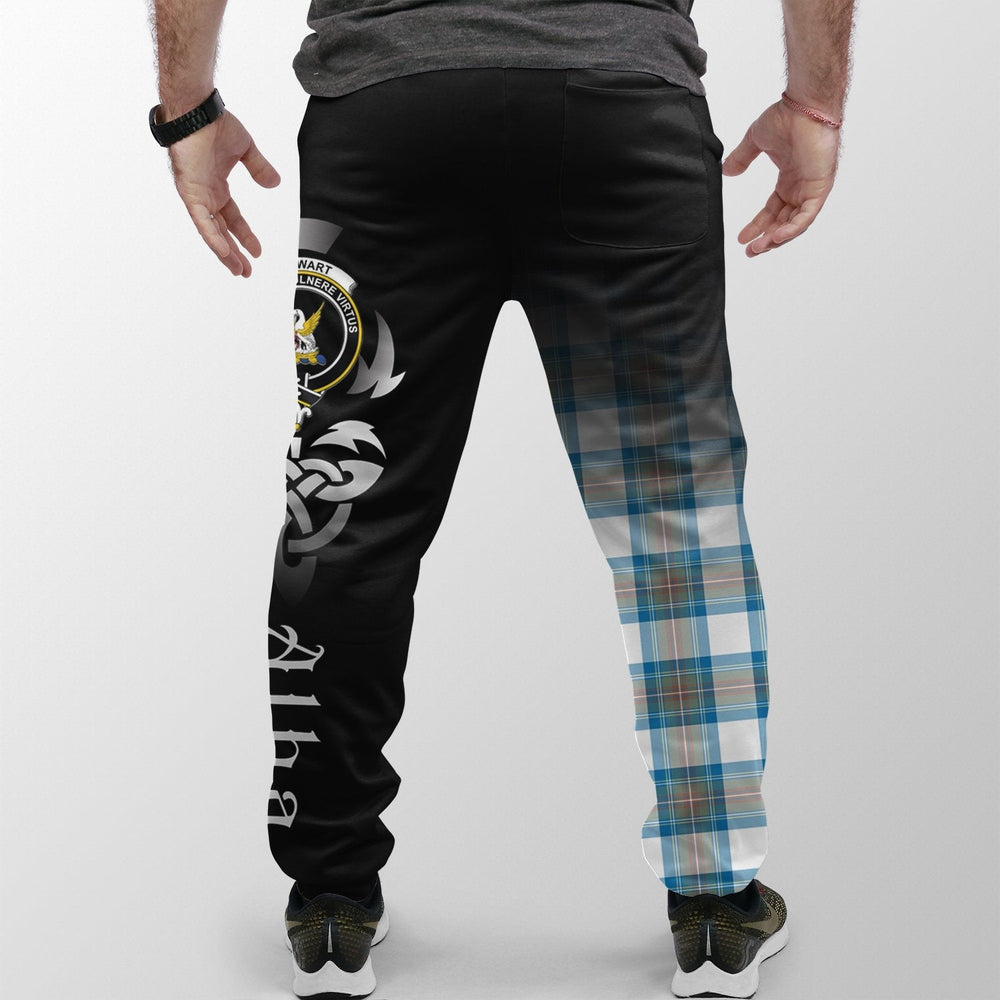 Clan Stewart Muted Blue Tartan Crest Jogger Sweatpants Alba Celtic Style AS56 Clan Stewart Tartan Today