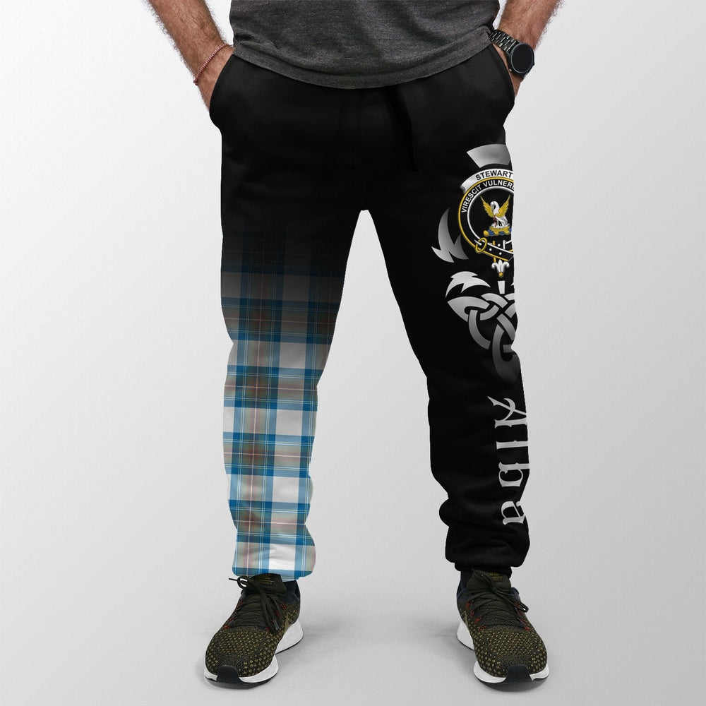 Clan Stewart Muted Blue Tartan Crest Jogger Sweatpants Alba Celtic Style AS56 Clan Stewart Tartan Today