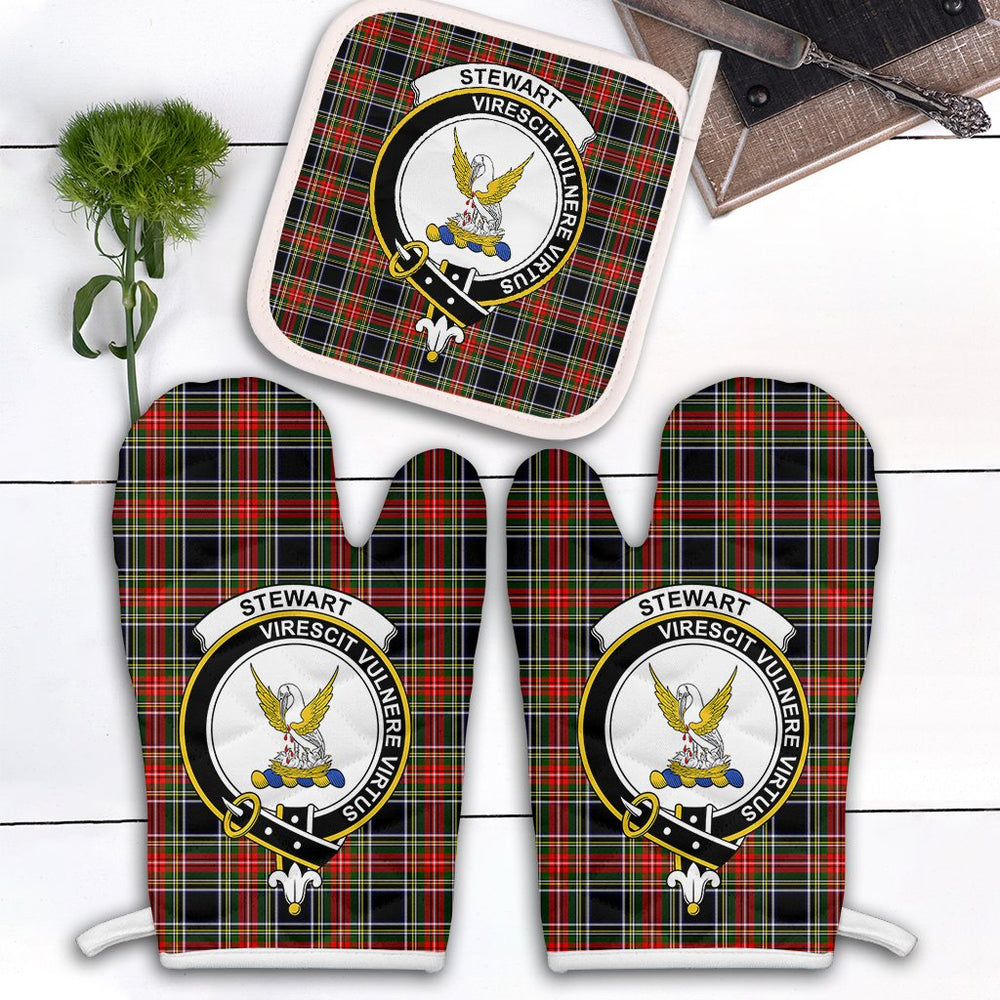 Clan Stewart Black Tartan Crest Oven Mitt And Pot Holder (2 Oven Mitts + 1 Pot Holder) WV89 Clan Stewart Tartan Today