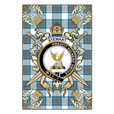 Clan Stewart Muted Blue Tartan Crest Black Garden Flag - Gold Thistle IU93 Clan Stewart Tartan Today