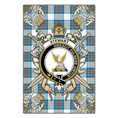 Clan Stewart Muted Blue Tartan Crest Black Garden Flag - Gold Thistle IU93 Clan Stewart Tartan Today