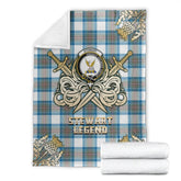 Clan Stewart Muted Blue Tartan Gold Courage Symbol Blanket GN71 Clan Stewart Tartan Today