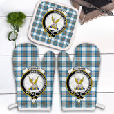 Clan Stewart Muted Blue Tartan Crest Oven Mitt And Pot Holder (2 Oven Mitts + 1 Pot Holder) JJ78 Clan Stewart Tartan Today