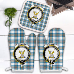 Clan Stewart Muted Blue Tartan Crest Oven Mitt And Pot Holder (2 Oven Mitts + 1 Pot Holder) JJ78 Clan Stewart Tartan Today