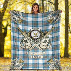 Clan Stewart Muted Blue Tartan Gold Courage Symbol Blanket GN71 Clan Stewart Tartan Today