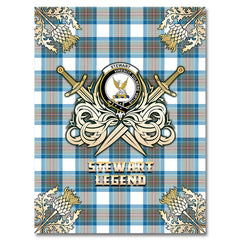 Clan Stewart Muted Blue Tartan Gold Courage Symbol Blanket GN71 Clan Stewart Tartan Today