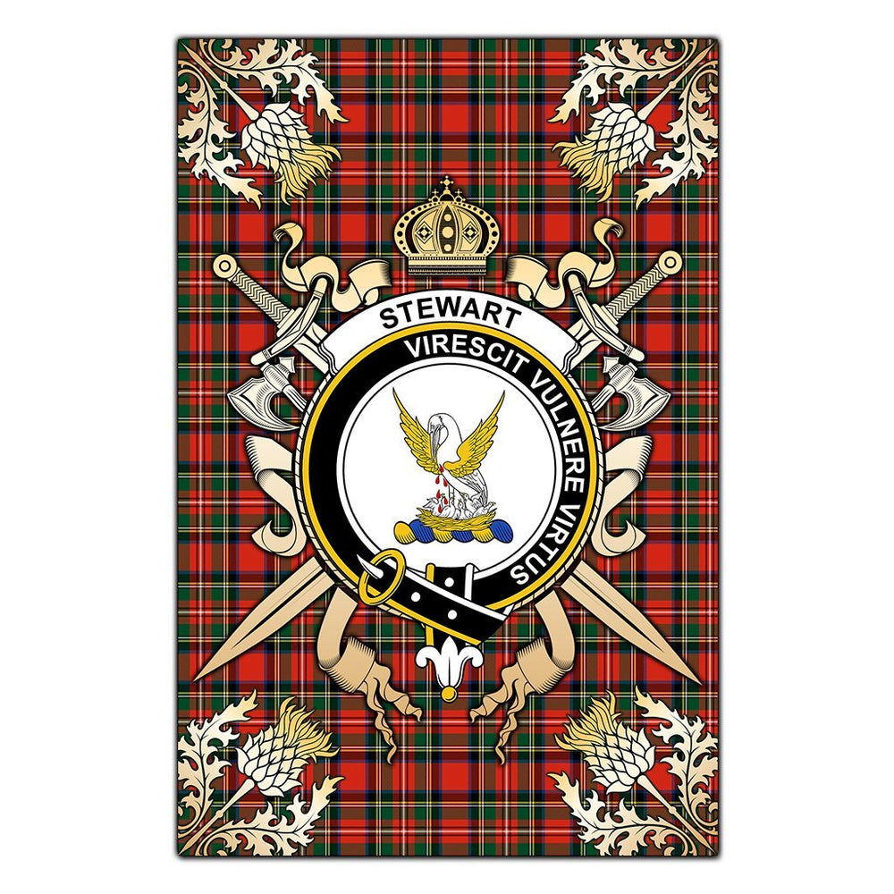 Clan Stewart Royal Modern Tartan Crest Black Garden Flag - Gold Thistle AD90 Clan Stewart Tartan Today