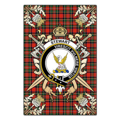 Clan Stewart Royal Modern Tartan Crest Black Garden Flag - Gold Thistle AD90 Clan Stewart Tartan Today