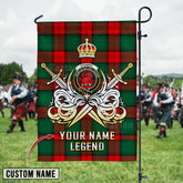 Personalized Custom Name Clan Stewart Atholl Modern Tartan Garden Flag with Clan Crest and the Golden Sword of Courageous Legacy PZ31 - Stewart Atholl Modern Tartan Design, Scottish Heritage Gift