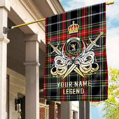 Custom Name Clan Stewart Black Tartan Garden Flag with Clan Crest and the Golden Sword of Courageous Legacy NG96