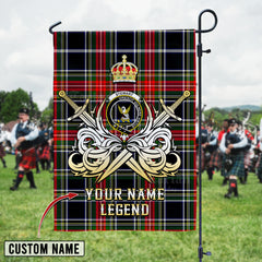 Personalized Custom Name Clan Stewart Black Tartan Garden Flag with Clan Crest and the Golden Sword of Courageous Legacy NG96 - Stewart Black Tartan Design, Scottish Heritage Gift