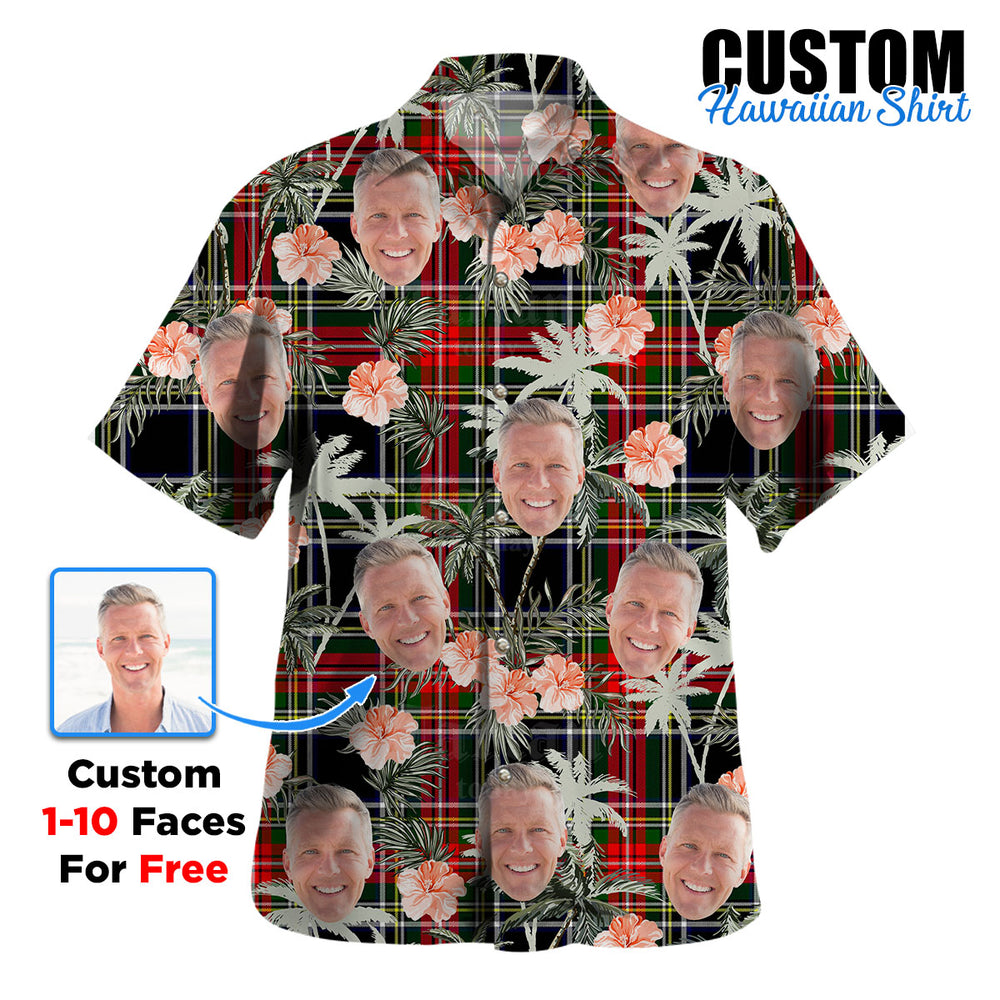 Clan Stewart Black Tartan Custom Face Hawaiian Shirt – Unisex Gift for Family Members, Summer Party JX86 Stewart Black Tartan Tartan Hawaii Shirt