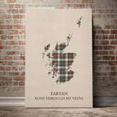 Stewart Dress Ancient Tartan Scotland Map Canvas – “Tartan Runs Through My Veins” Wall Art