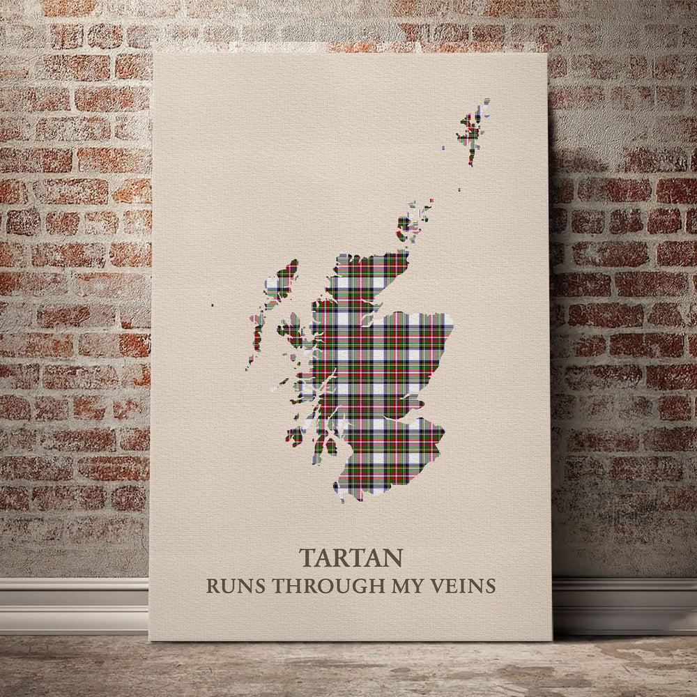 Stewart Dress Modern Tartan Scotland Map Canvas – “Tartan Runs Through My Veins” Wall Art