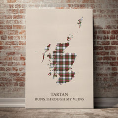 Stewart Dress Modern Tartan Scotland Map Canvas – “Tartan Runs Through My Veins” Wall Art