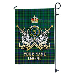 Custom Name Clan Stewart Hunting Modern Tartan Garden Flag with Clan Crest and the Golden Sword of Courageous Legacy RT38