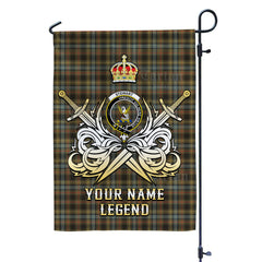 Custom Name Clan Stewart Hunting Weathered Tartan Garden Flag with Clan Crest and the Golden Sword of Courageous Legacy OK30
