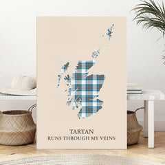 Clan Stewart Muted Blue Tartan Scotland Map Canvas “Tartan Runs Through My Veins” Wall Art HC20