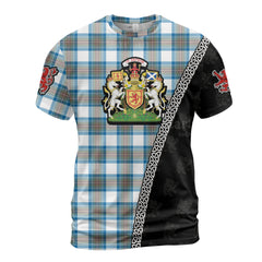 Personalized Clan Stewart Muted Blue Tartan Shirt with Scotland Coat of Arms & Custom Name RB71