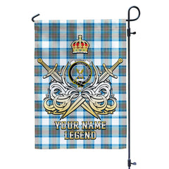 Custom Name Clan Stewart Muted Blue Tartan Garden Flag with Clan Crest and the Golden Sword of Courageous Legacy PW68