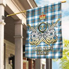 Custom Name Clan Stewart Muted Blue Tartan Garden Flag with Clan Crest and the Golden Sword of Courageous Legacy PW68
