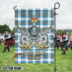 Personalized Custom Name Clan Stewart Muted Blue Tartan Garden Flag with Clan Crest and the Golden Sword of Courageous Legacy PW68 - Stewart Muted Blue Tartan Design, Scottish Heritage Gift