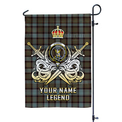 Custom Name Clan Stewart Old Weathered Tartan Garden Flag with Clan Crest and the Golden Sword of Courageous Legacy TE69