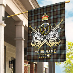 Custom Name Clan Stewart Old Weathered Tartan Garden Flag with Clan Crest and the Golden Sword of Courageous Legacy TE69