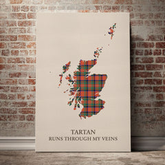 Stewart Royal Ancient Tartan Scotland Map Canvas – “Tartan Runs Through My Veins” Wall Art