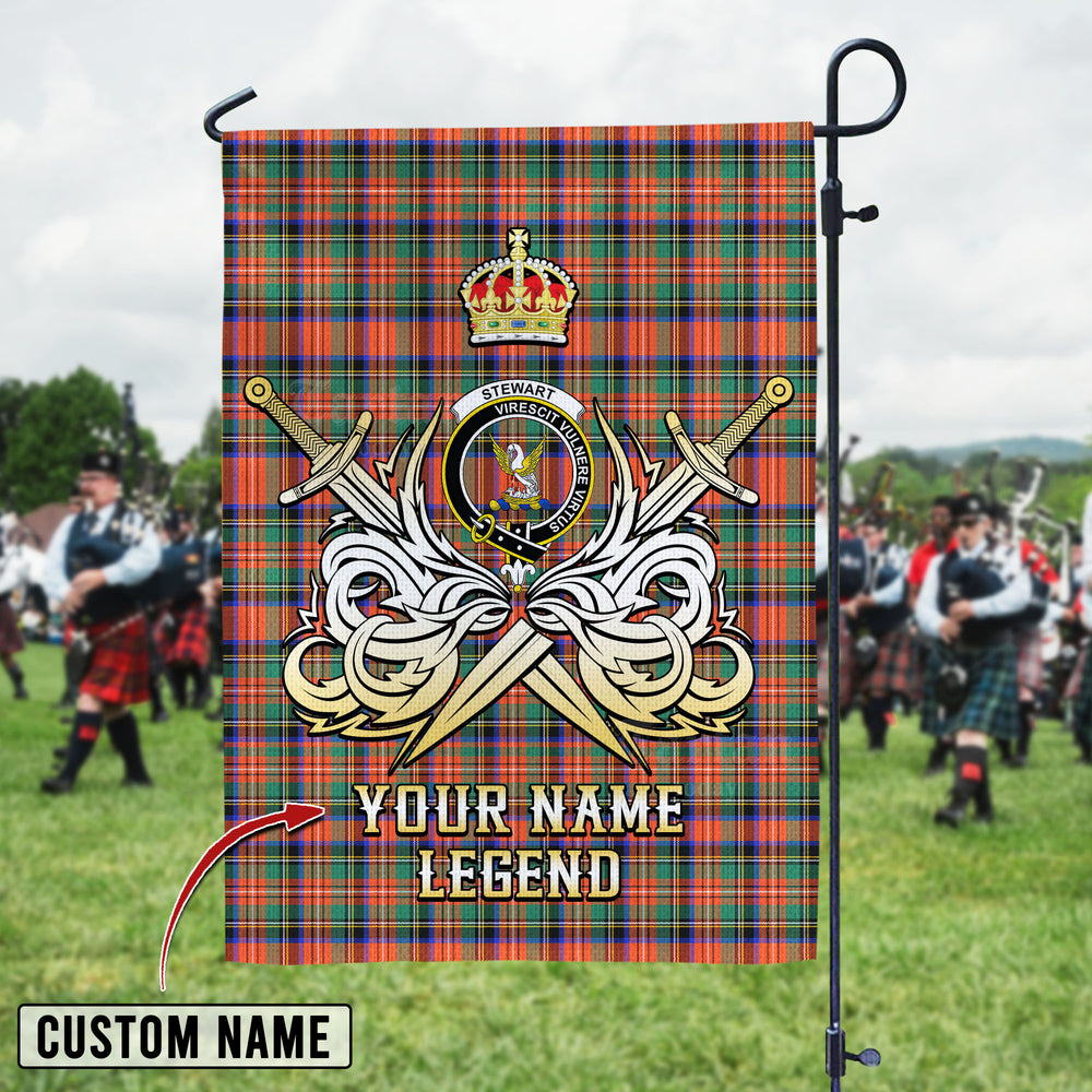 Personalized Custom Name Clan Stewart Royal Ancient Tartan Garden Flag with Clan Crest and the Golden Sword of Courageous Legacy MK75 - Stewart Royal Ancient Tartan Design, Scottish Heritage Gift