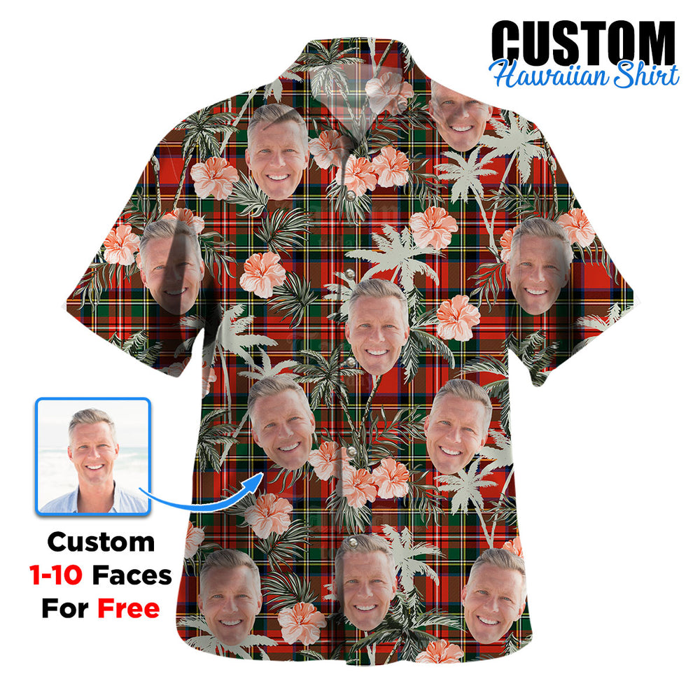 Clan Stewart Royal Modern Tartan Custom Face Hawaiian Shirt – Unisex Gift for Family Members, Summer Party ZV47 Stewart Royal Modern Tartan Tartan Hawaii Shirt