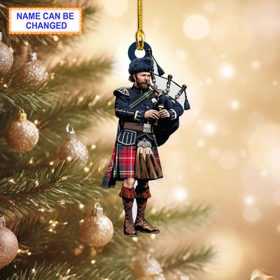 Personalized Clan Stewart Small Sett Black Modern Tartan Bagpipe Ornament with Custom Name – Scottish Christmas Tree Decoration