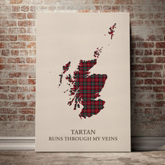 Stewart (Stuart) of Bute Tartan Scotland Map Canvas – “Tartan Runs Through My Veins” Wall Art