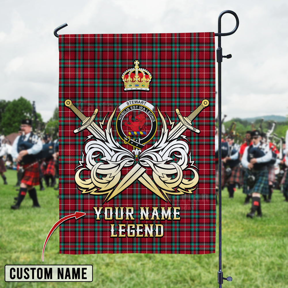 Personalized Custom Name Clan Stewart (Stuart) of Bute Tartan Garden Flag with Clan Crest and the Golden Sword of Courageous Legacy LI19 - Stewart (Stuart) of Bute Tartan Design, Scottish Heritage Gift
