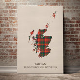 Stewart of Appin Ancient Tartan Scotland Map Canvas – “Tartan Runs Through My Veins” Wall Art