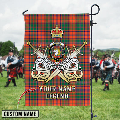 Custom Name Clan Stewart of Appin Ancient Tartan Garden Flag with Clan Crest and the Golden Sword of Courageous Legacy