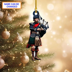 Stewart of Atholl Modern Tartan Bagpipe Ornament with Custom Name