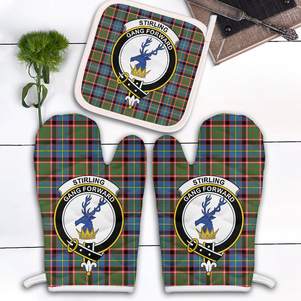 Clan Stirling Bannockburn Tartan Crest Oven Mitt And Pot Holder (2 Oven Mitts + 1 Pot Holder) AQ70 Clan Stirling Tartan Today