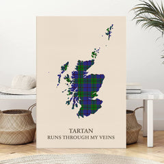 Clan Strachan Tartan Scotland Map Canvas “Tartan Runs Through My Veins” Wall Art AW10